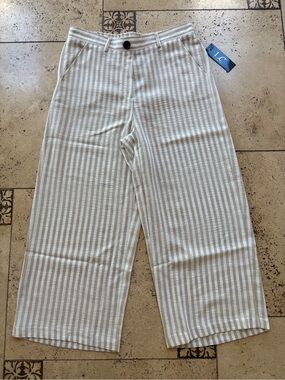 LC Lauren Conrad Beige & White Striped Cropped Pants